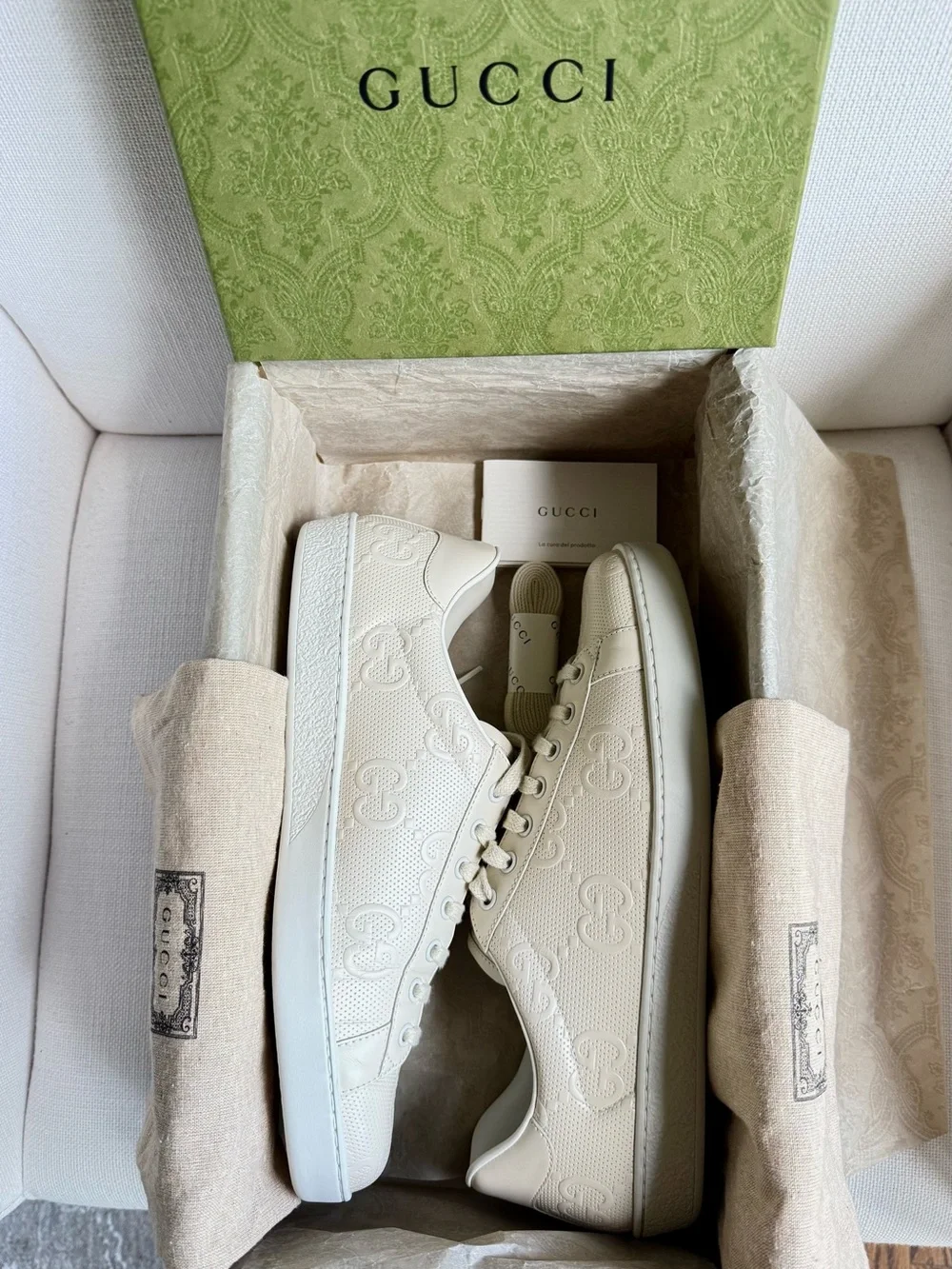 Gucci Off-White Perforated Leather Low-Top Sneakers